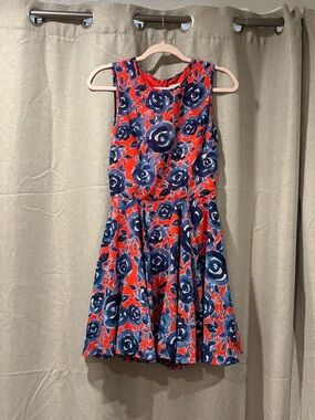 Maison Jules Red Dress with Navy Floral Print
